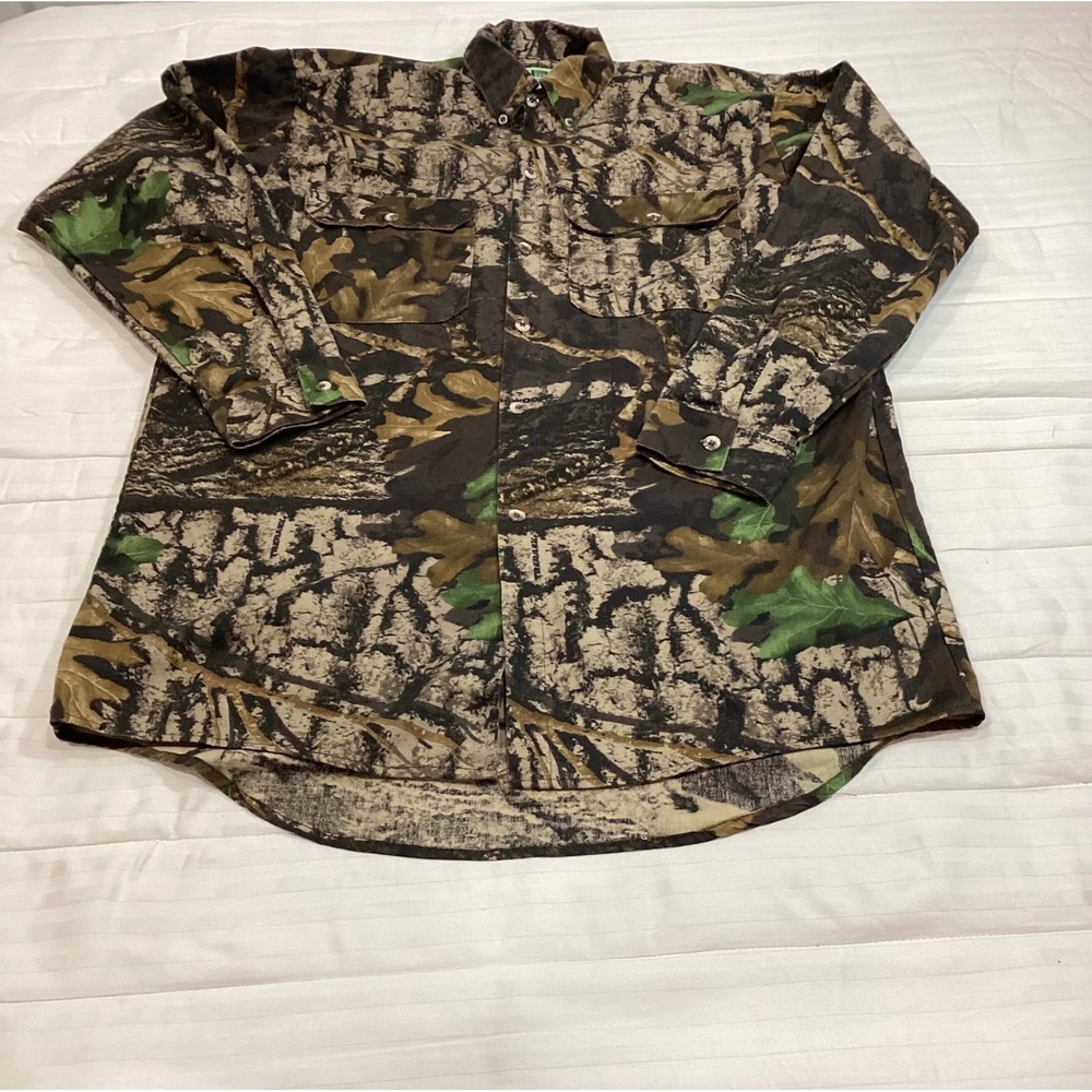 Vintage Reed Trebark Bigwoods Camo Hunting Shirt Mens Made in USA Cotton Medium